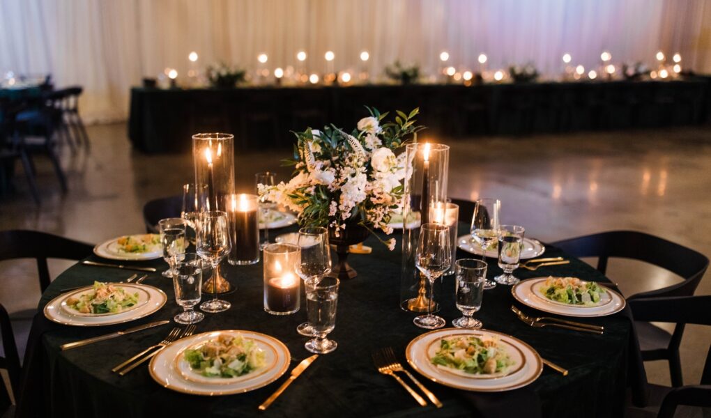 Black and green table setting