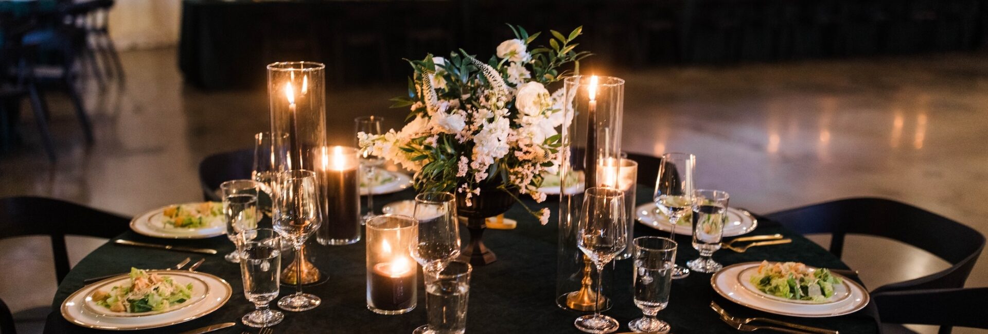 Black and green table setting