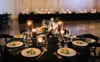 Black and green table setting