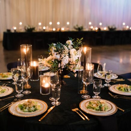 Black and green table setting