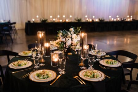 Black and green table setting