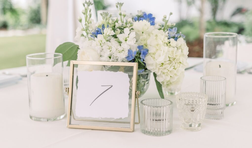 Blue and white centerpiece