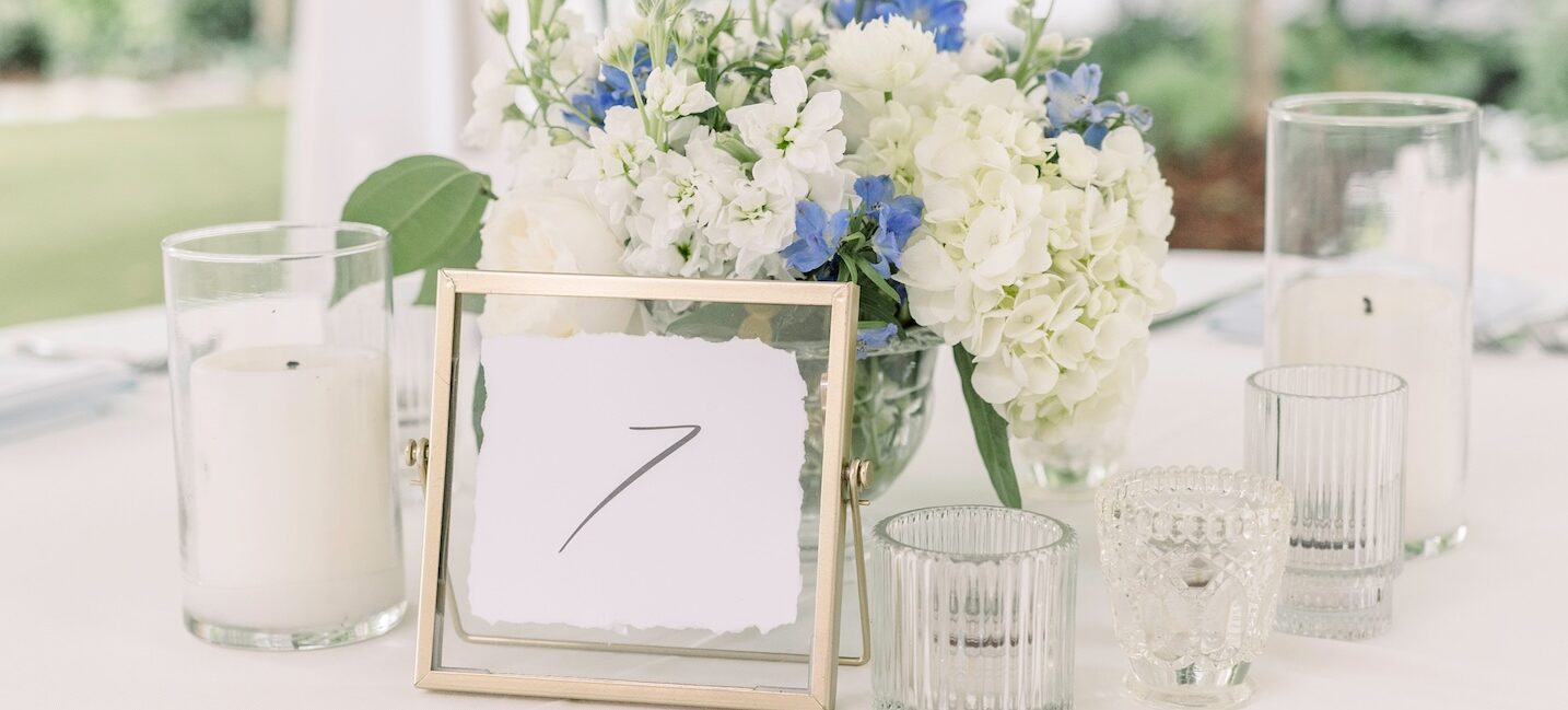 Blue and white centerpiece