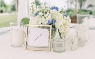 Blue and white centerpiece