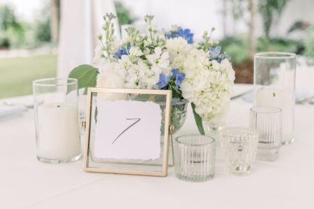 Blue and white centerpiece
